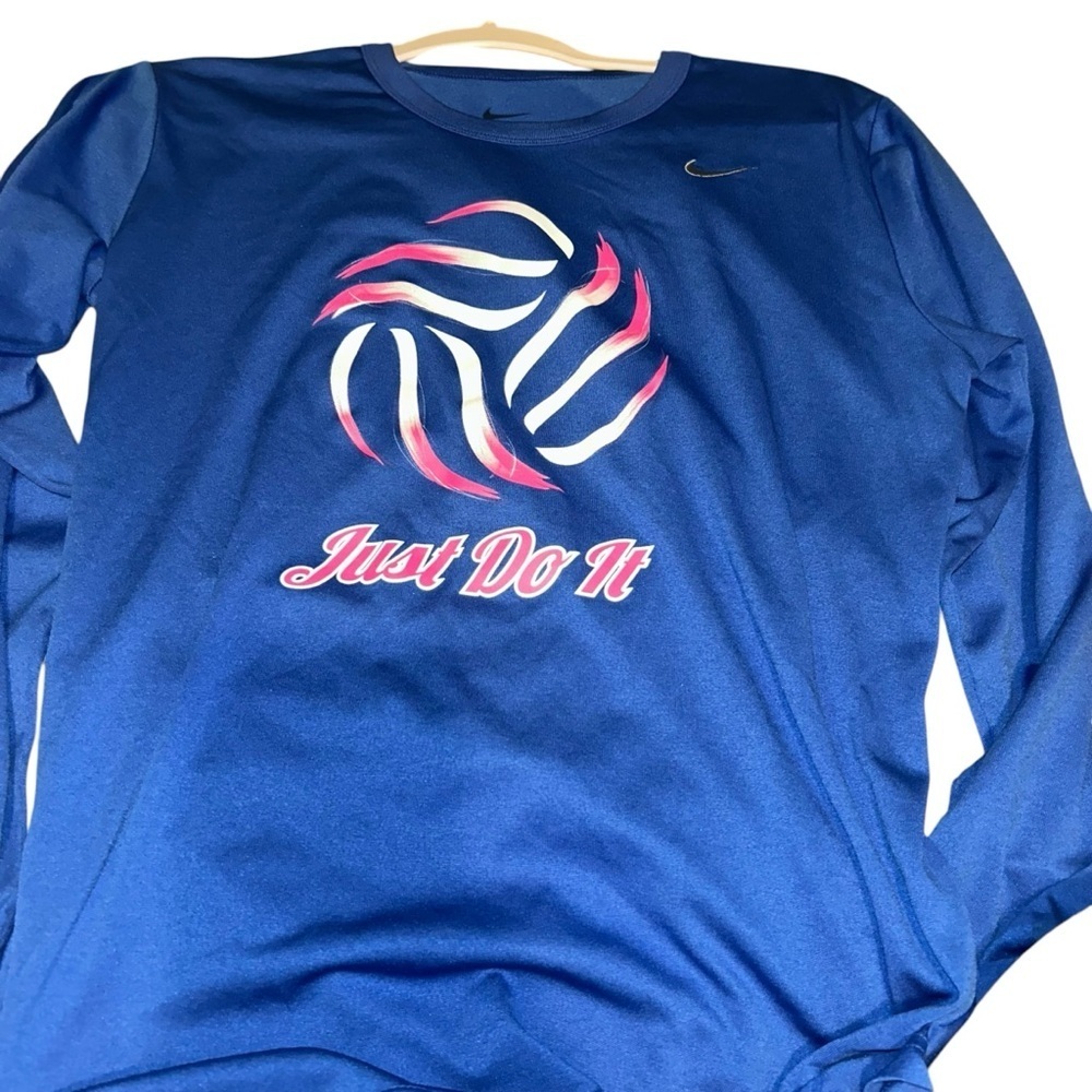 Nike woman blue punk volleyball long sleeve performance Tshirt tee Large L